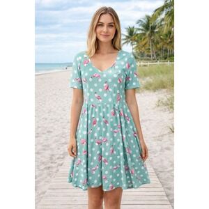Popsy Clothing Dress Women's Plus 5X Flamingo Midi Short Sleeve Cottage Stretch